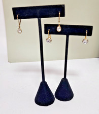 2 Pair Sterling silver 925 Cubic Zirconia Pierced Drop Earrings Gold tone