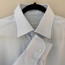 Ermenegildo Zegna Mens Light Blue Cotton Regular Fit Dress Shirt 16.5 42