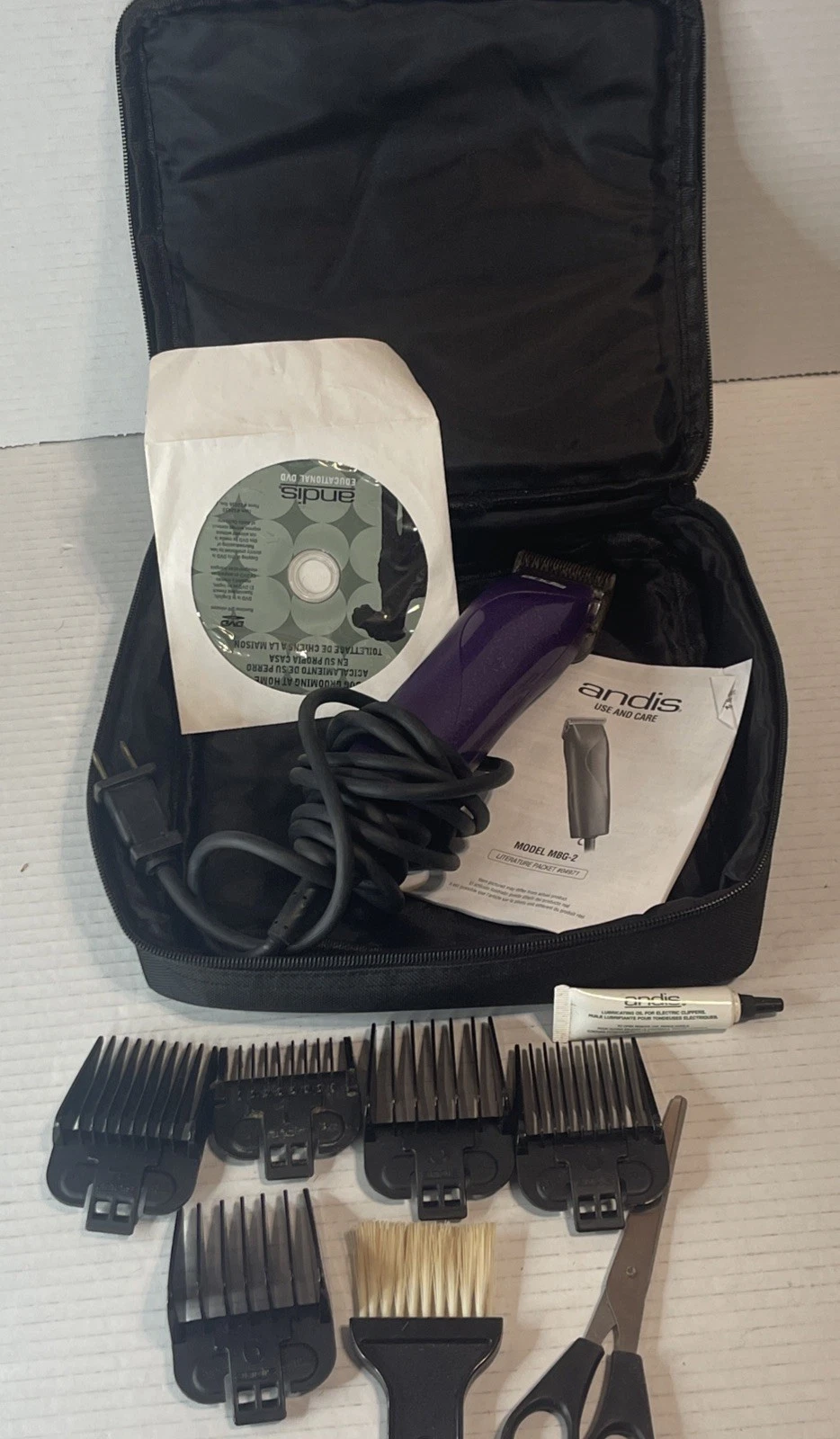 Purple Andis MBG2 EasyClip Pro Pet Grooming Clippers W/Guards, Scissors, Etc