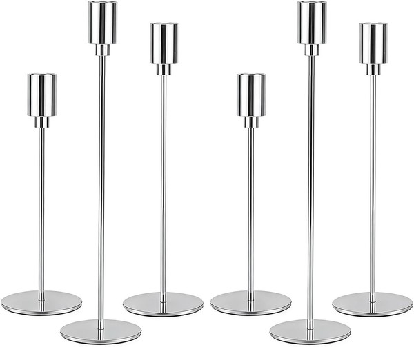 Kerzenhalter Set 6 Silber Metall Vintage Kandelaber 22-32Cm FüR 6 StüCk-image