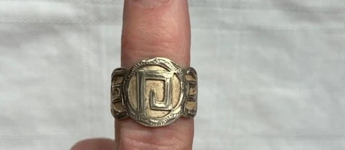 Vintage silver band ring signed Mexico Plata(silver)JOY with maker's mark,sz 10