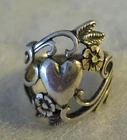 VINTAGE STERLING SILVER LADIES RING FILIGREE HEART & FLOWERS SZ 7 NICE UNBRANDED