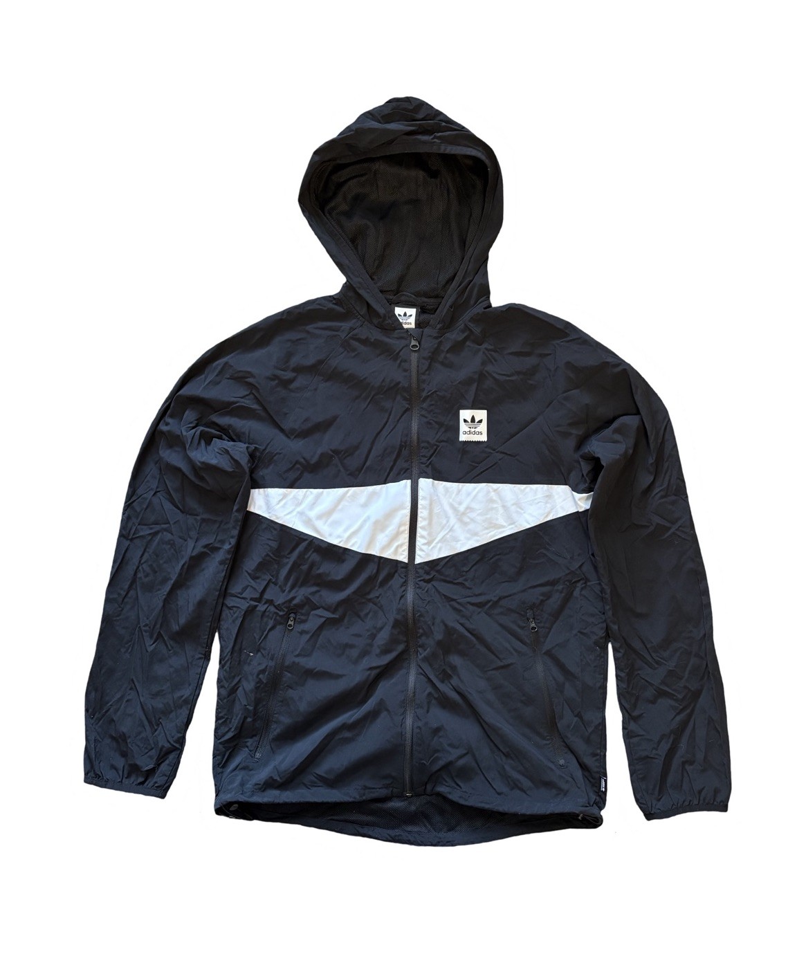Adidas Full Zip Jacket Windbreaker Side Pockets Black White Size Medium FH8187