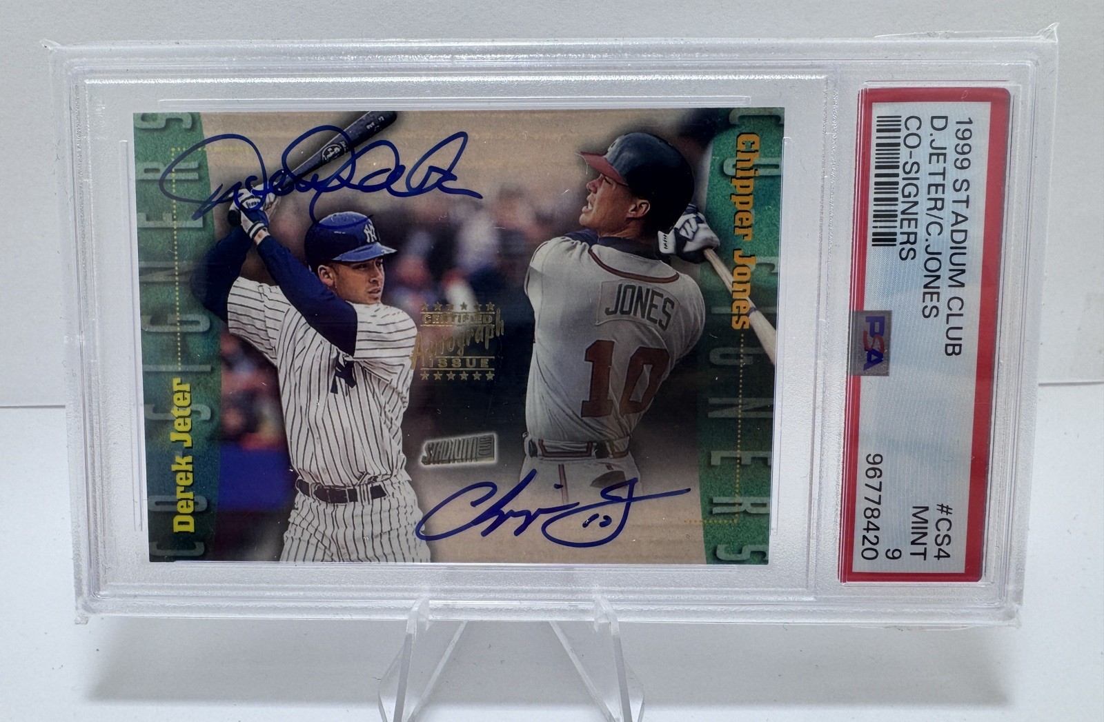 Derek Jeter 1999 Stadium Club Chipper Jones Co Signers Duel Auto #CS4 PSA 9 