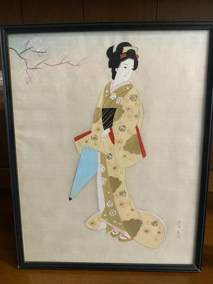艺妓画在古董日本画作、画卷| eBay