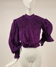 EARLY EDWARDIAN OVERDYED PURPLE BODICE W PUFF SLEEVES  RUCHED NECKLINE
