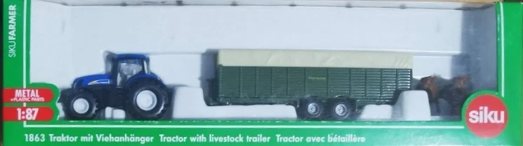 SIKU 1863 Trattore con rimorchio 2 assi trasporto beatiame - scala H0 - Immagine 2 di 4