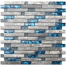 Gray Marble Tile for Kitchen Backsplash 12 in. x 12 in. x 8 mm Teal Blue Glas...