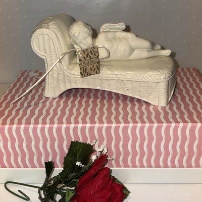 Vintage Mud Pie White Ceramic Lounging Angel Cherub Figure 7 