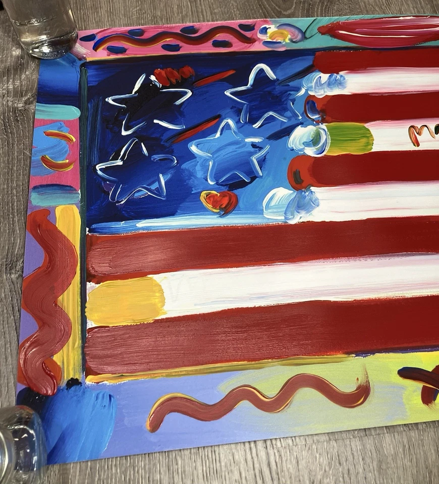 Bandeira com coração Peter Max 1999🔥 Arte acrílica original assinada à mão - Imagem 4 de 4