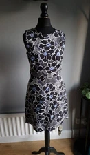 Warehouse Black White & Lilac Cotton A Line Mini Dress Size 8