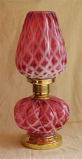 Fenton Cranberry Opal Lattice Melon Form Table Lamp Works Well 2nd Half 1900s