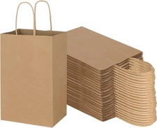 Small Brown Kraft Gift Bags with Handles 100 Pack for Party Favor &