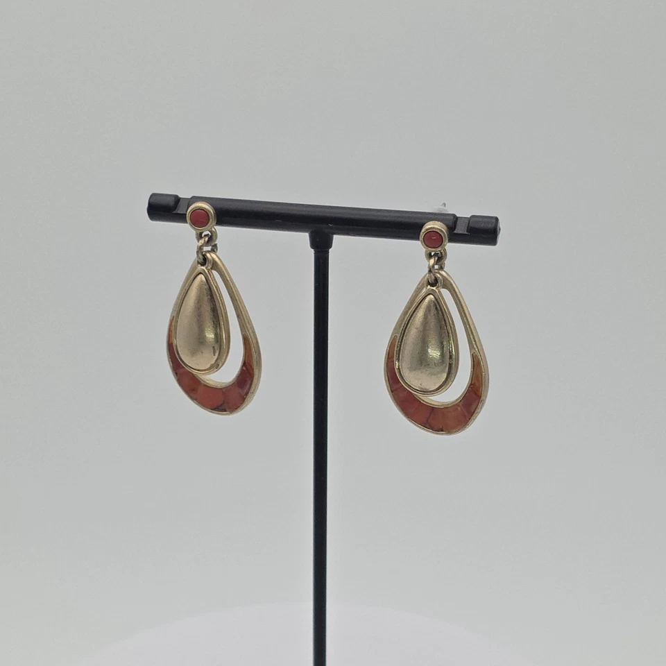 Pendientes Lágrima LAUREN CONRAD De Colección Piedras Rojo Naranja Tono Dorado Concéntrico Foto 3 de 4