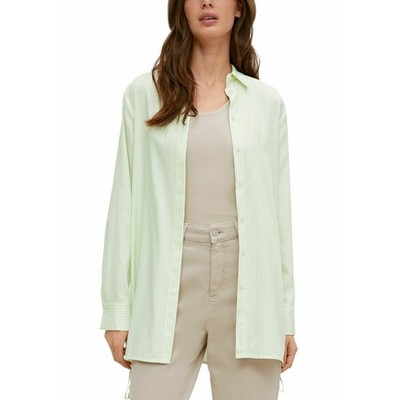 Comma, White and Green Pinstripe Button Up Tunic Shirt Top Size 10