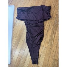H M Draped One-Shoulder Bodysuit in Deep Plum