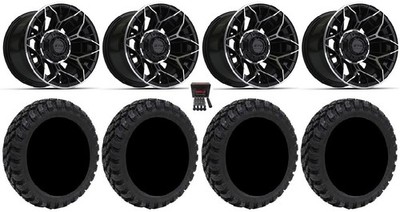 GTW Stellar 14'' Golf Wheels Black/Machined 23'' Nomad Tires E-Z-GO & Club Car