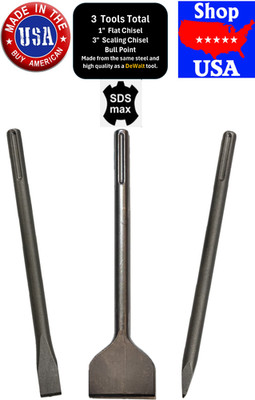 Made In USA  SDS Max Shanks, 3pc 12'' Masonry Concrete Demo Bit  DeWalt Quality