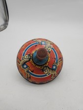 Vintage Ohio Art Metal/Tin Toy Spinning Top Featuring Zebras Wood Handle Works