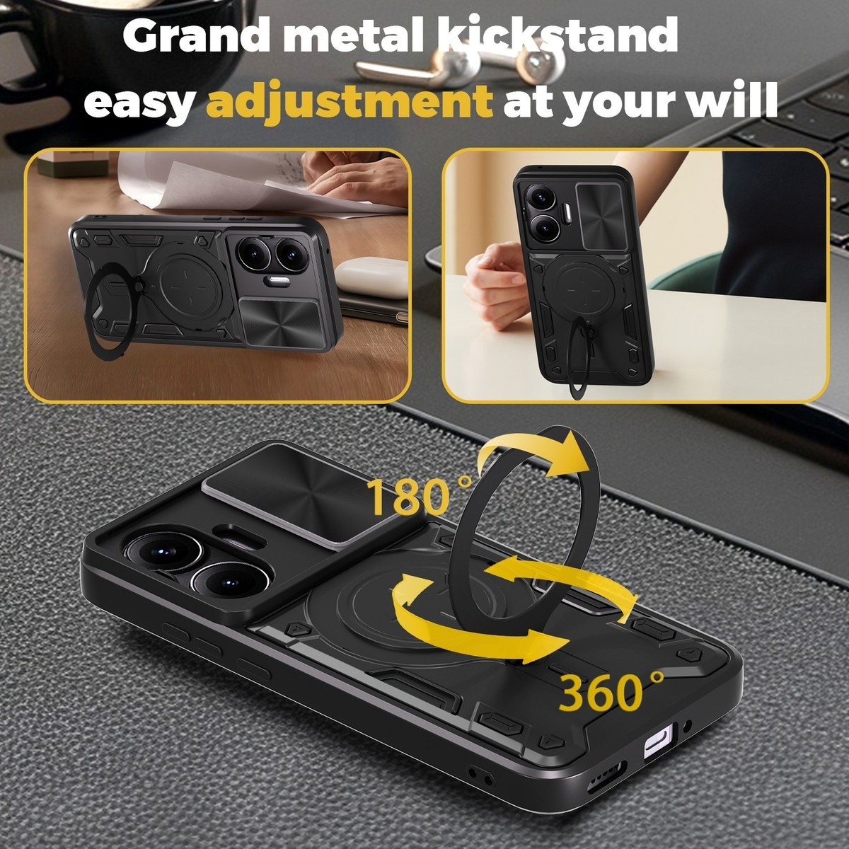 Case For POCO F7 5G Armor Slide Camera Lens Protection Back Cover For Xiaomi POCO F7 Ultra Ring Holder Stand Shockproof Bumper - 202192403