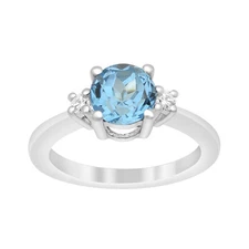 Solid 925 Sterling Silver Three Stone Round Swiss Blue Topaz Women Ring Sz.7