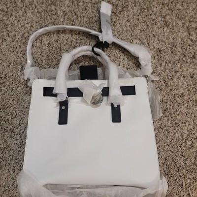 Michael Kors Large Hamilton Tote in white with black trim design