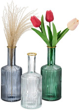 Vasi Vetro Decorativi, Set 3 Vasetti per Fiori Da Interno, Hxd: 20,5X8 Cm, Decor