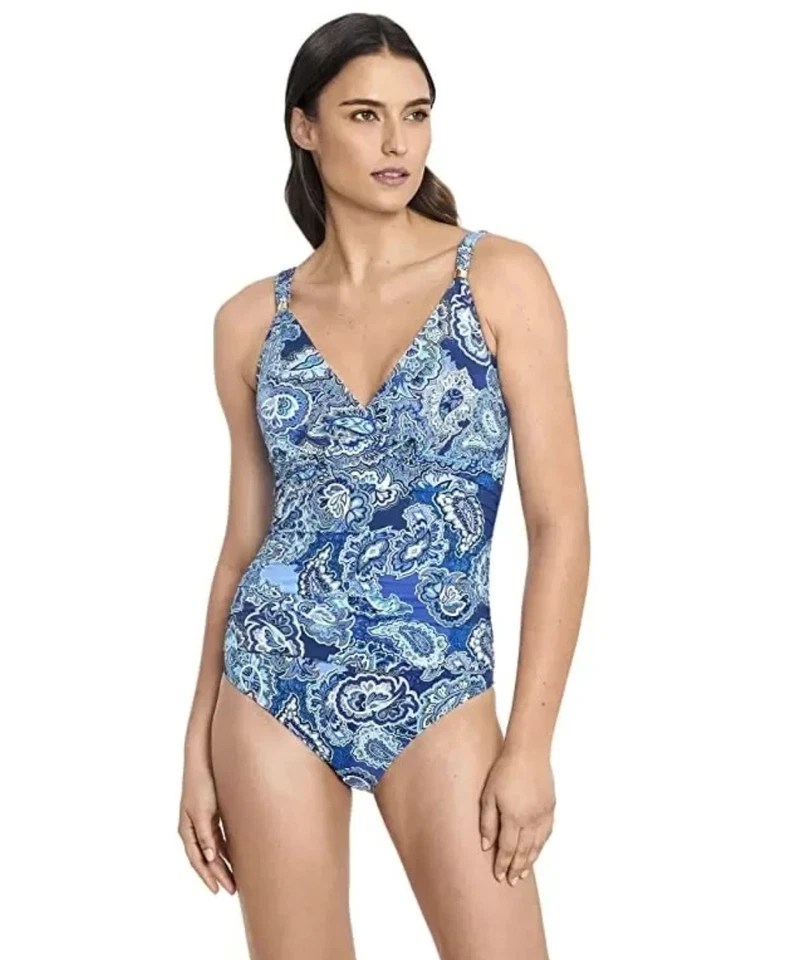 Ralph Lauren AZUL Bandana Paisley Estampado Una Pieza Traje de Baño EE. UU. 10 Natación Playa Foto 2 de 4