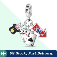 KUNSIR 925 Sterling Silver Charm for Bracelet Jester Card Trick Trio Set Pendant
