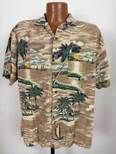 Vintage 90s Hawaiian Shirt Men Large Sailing Diamond Head O'ahu Rayon Cotton