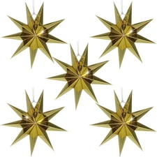 5Pack 9-Pointed Paper Star Lantern 11.8 inch Hanging Lampshade for Gold 
