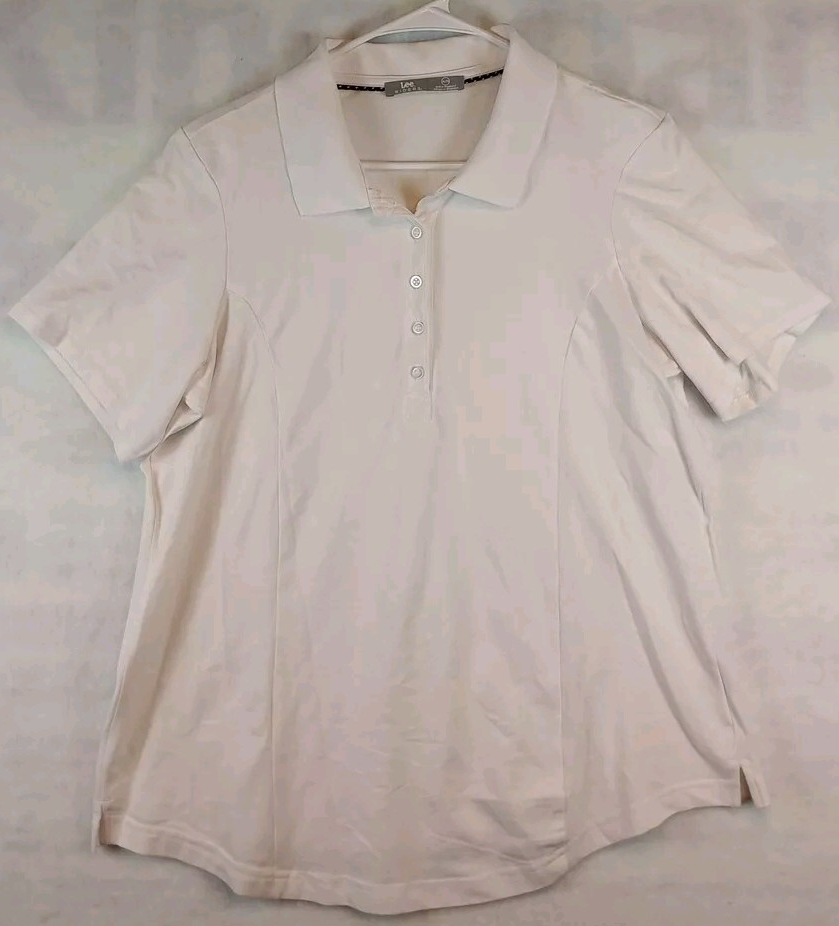Lee Women's XL White Riders Polo Shirt with 1/4 Button Closure-image