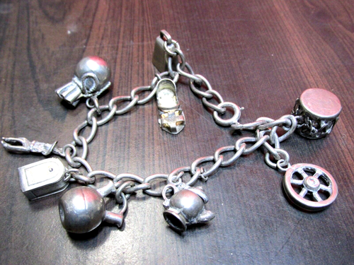 SILVER CHARM BRACELET .800 VINTAGE MID CENTURY OLD ORIGINAL JEWELRY ANTIQUE RARE - Picture 3 of 12