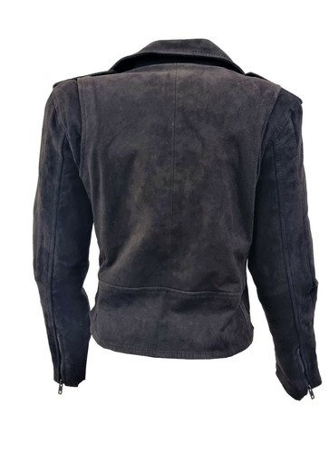 Femmes Rétro Vintage Marron Cintré Brando Daim Veste Motard - Picture 3 of 3