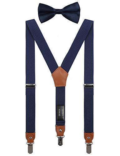 Suspenders for Boys Men's & Bow Tie Set M/30" fits 3 yrs to 8 yrs Navy Blue - Picture 1 of 3