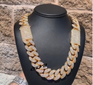 Authentic 25mm x20" Men's Natural Moissanite Cuban Link Chain Gold Plated Free Stud