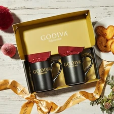 Godiva Hot Chocolate Gift Set, Includes Two Matte Black Ceramic Mugs FAST SHIP!