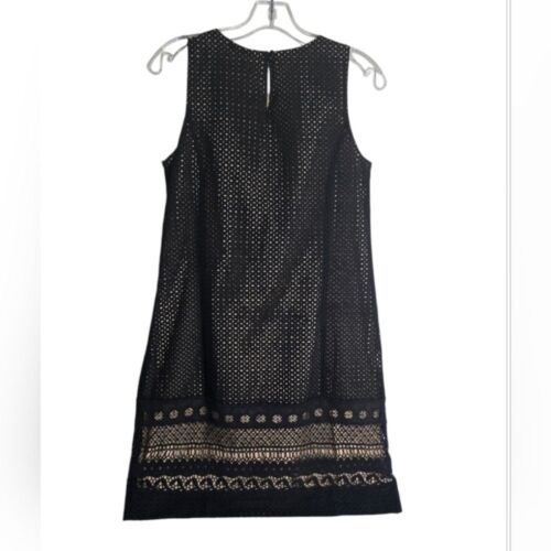 LOFT Black lace overlay Sleeveless Dress size 8 Petite shift cotton - Picture 2 of 10