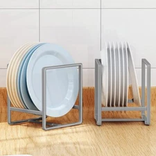 2 Pack Small Metal Plate Holders Dish Storage Display Rack for Cabinet Counter