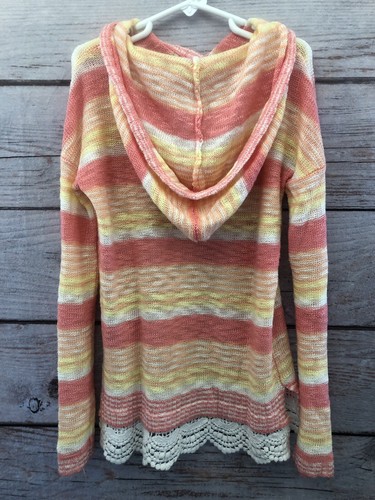 Pink Rebublic Knit Hoodie Pink/White/Yellow Lace Bottom Acrylic Girl's M (10/12) - Picture 5 of 9