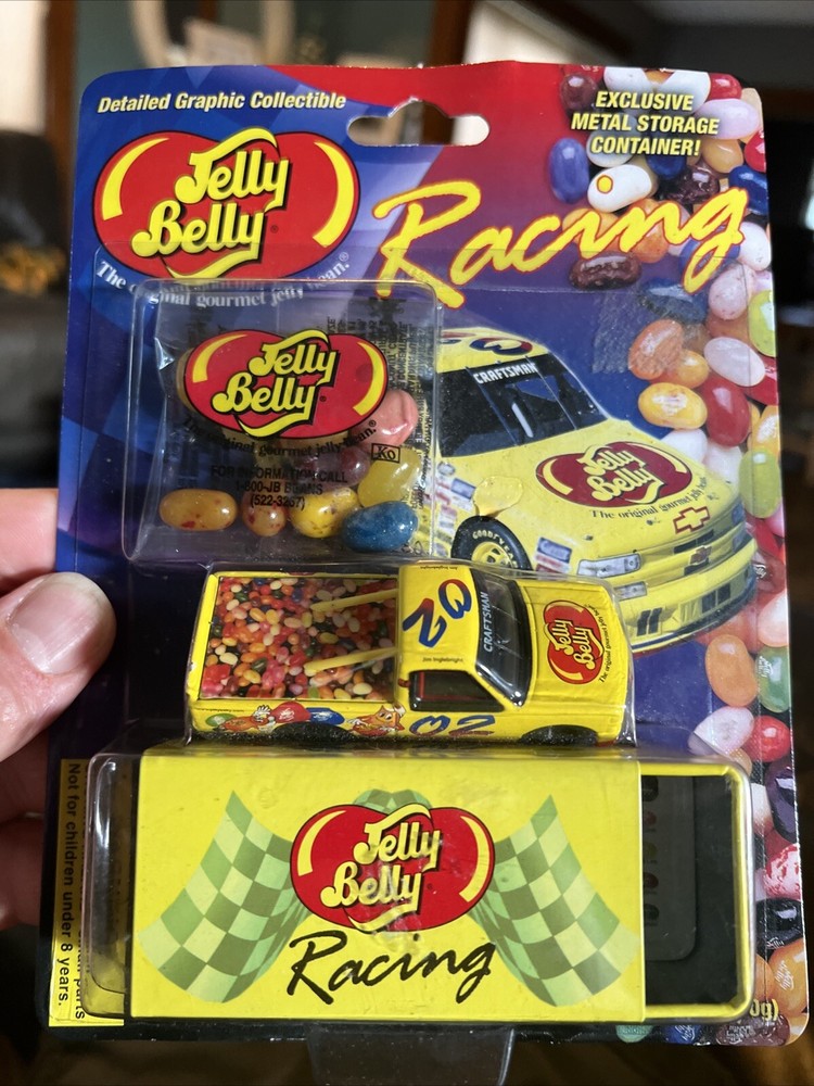 Vtg Jelly Belly Racing Race Car & Tin Storage Box,Jim Inglebright #2 NIB.