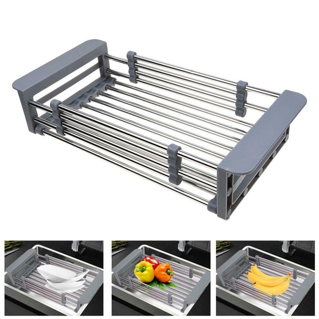 Adjustable Stainless Steel Dish Drying Rack Drain Basket Kitchen