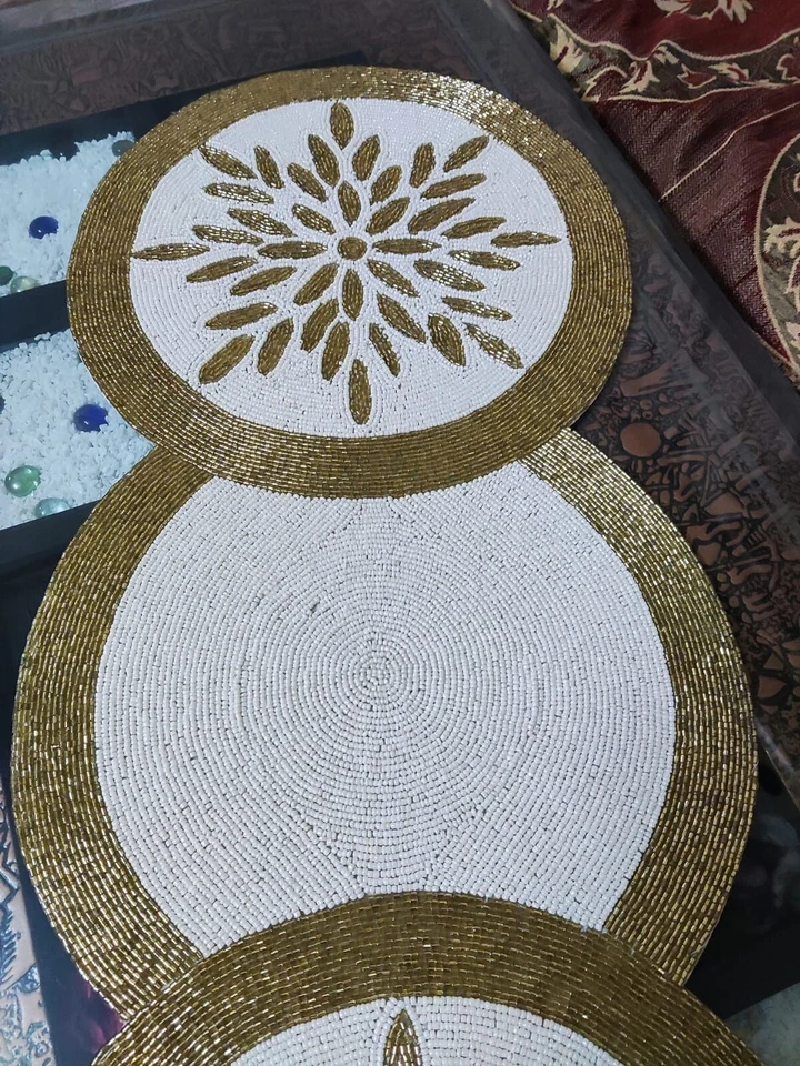 New Handcrafted Beaded Table Runner 36 Centerpiece Sea Gold 13 Imports - Image 3 of 4