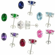 Sterling Silver Stud Earrings w/ 5mm x 7mm 0.75carat Size Oval Shape CZ Stones
