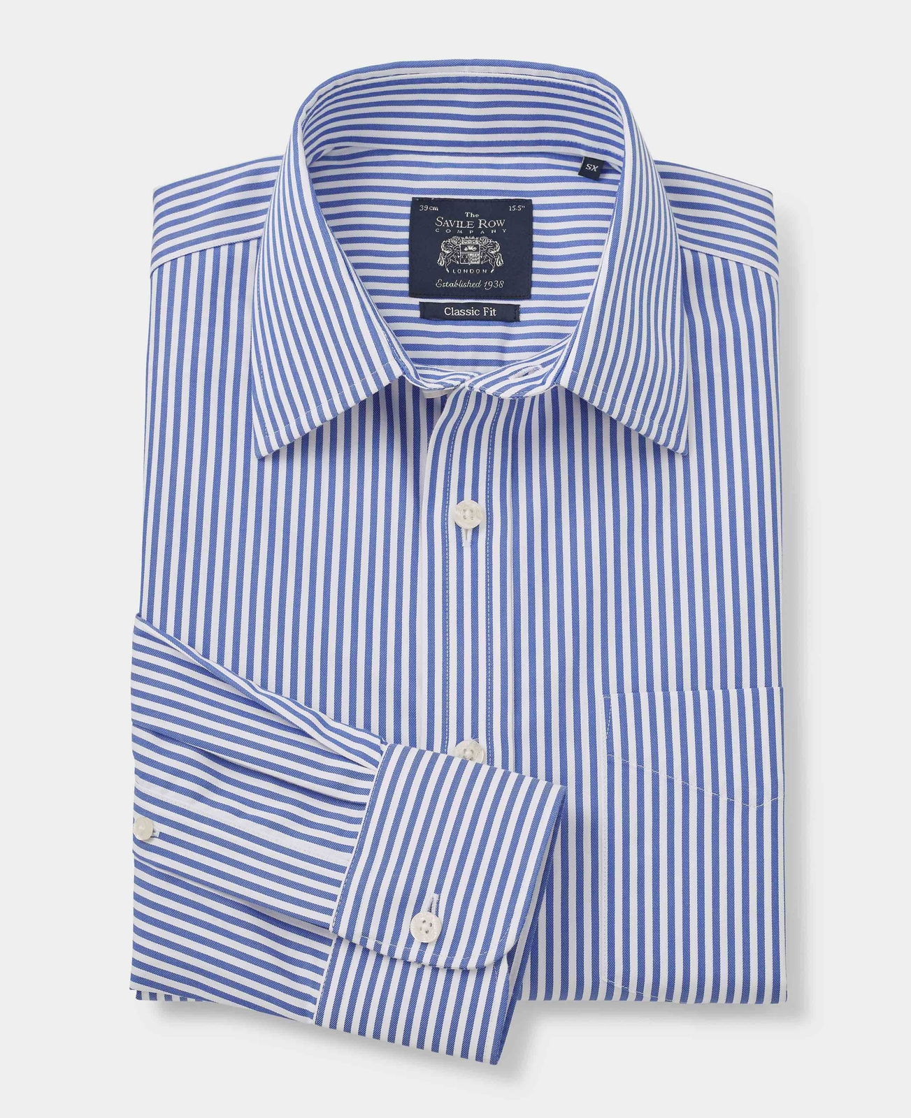 FILA Camicie formali non ferro da uomo Savile Row Company vestibilità classica blu twill a righe