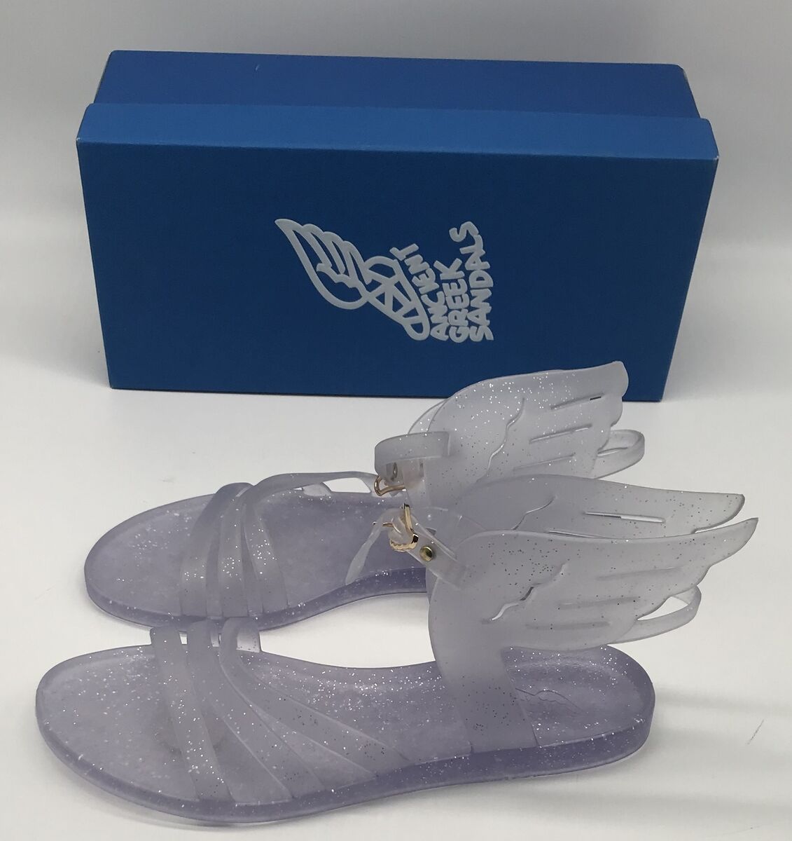 Ancient Greek Sandals ikaria jelly clear glitter silver flat