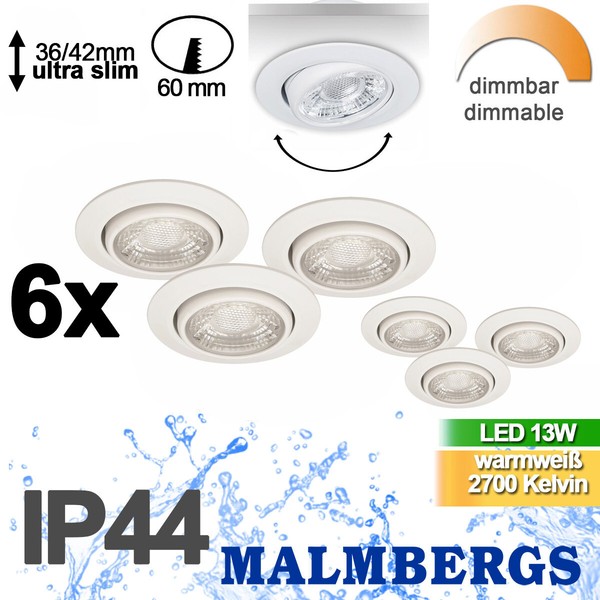 6X Led Spots Badezimmer IP44 Einbau Strahler Lampe Dimmbar Schwenkbar 60Mm Weiß-image