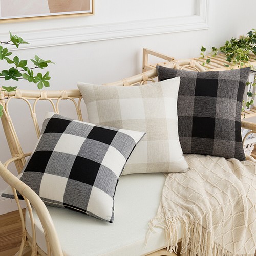 1/2/4 Pcs Square Pillow Cases Retro Plaid Cotton Linen Throw Waist Cushion Cover - Picture 3 of 18