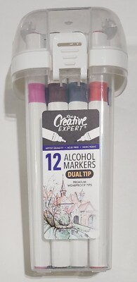 12 Dual-Tip, Waterproof, Alchohol Markers. Easy To Carry. Case Included