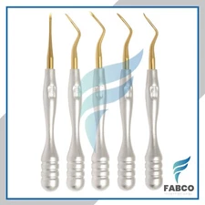 GERMAN 5Pcs Dental Elevators Tooth Extraction Luxating Gold Tip Root Elevator